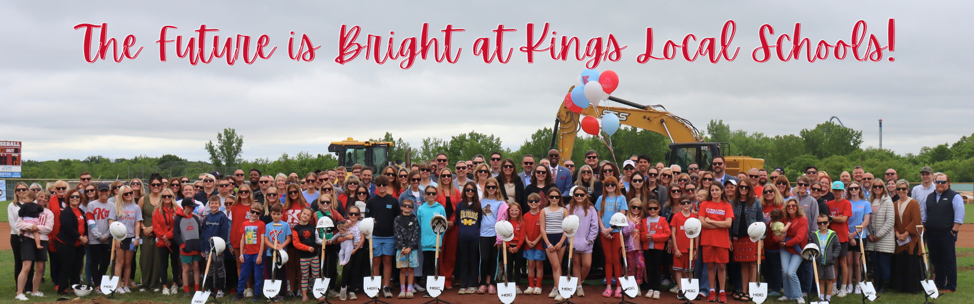 The future is bright at Kings Local Schools a picture with adults and children at the KHS Groundbreaking ceremony